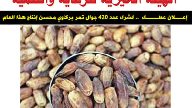 الهيئة الخيرية للرعاية والتنمية ..إعــــــلان عطــــــــــاء .. لشراء عدد 420 جوال تمر بركاوي محسن إنتاج هذا العام