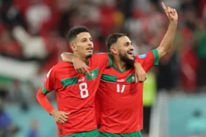 لاعبو المنتخب المغربي اعتادوا رفع إصبع السبابة عقب الفوز (الفرنسية)