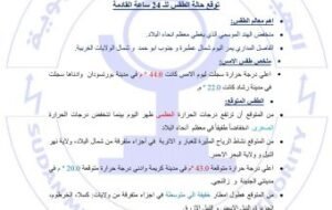 أحوال الطقس في البلاد خلال ال24ساعة القادمة