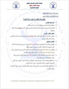 أحوال الطقس في البلاد خلال ال24ساعة القادمة