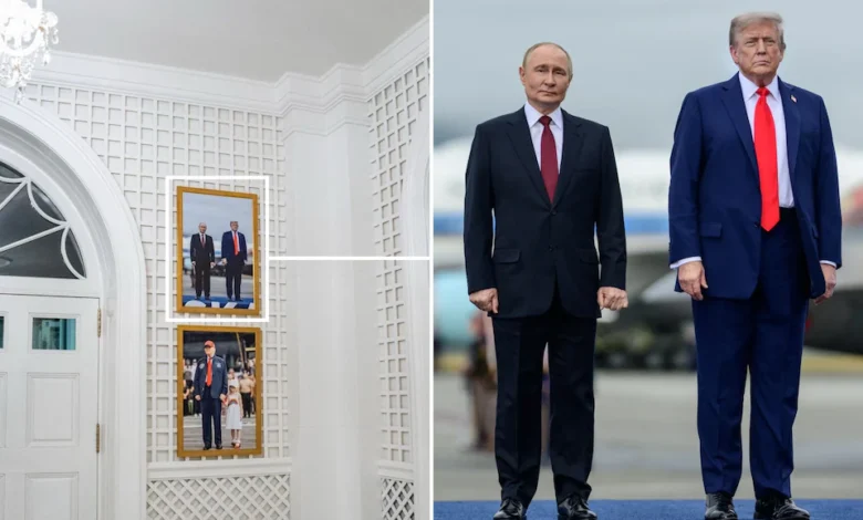 قال دونالد ترامب إن بوتين بدا "لطيفاً" في الصورة، المعلقة فوق صورة له مع حفيدته.
