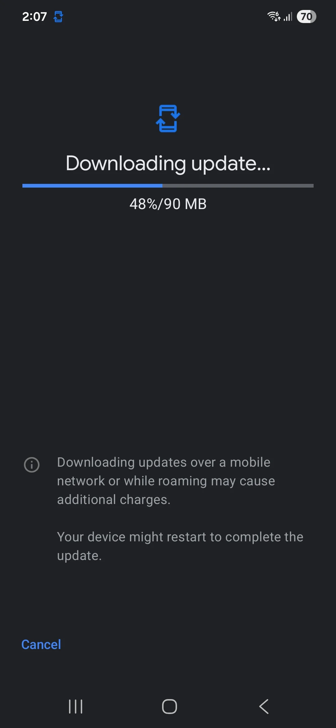 واجهة إعدادات هاتف سامسونج تظهر تحميل تحديث نظام Google Play لهواتف سامسونج