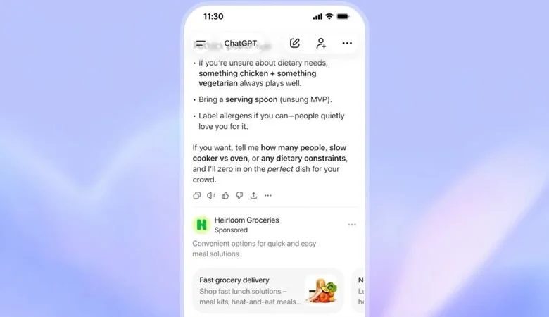 رسمياً إعلانات ChatGPT تظهر لمستخدمي الحسابات المجانية اليوم